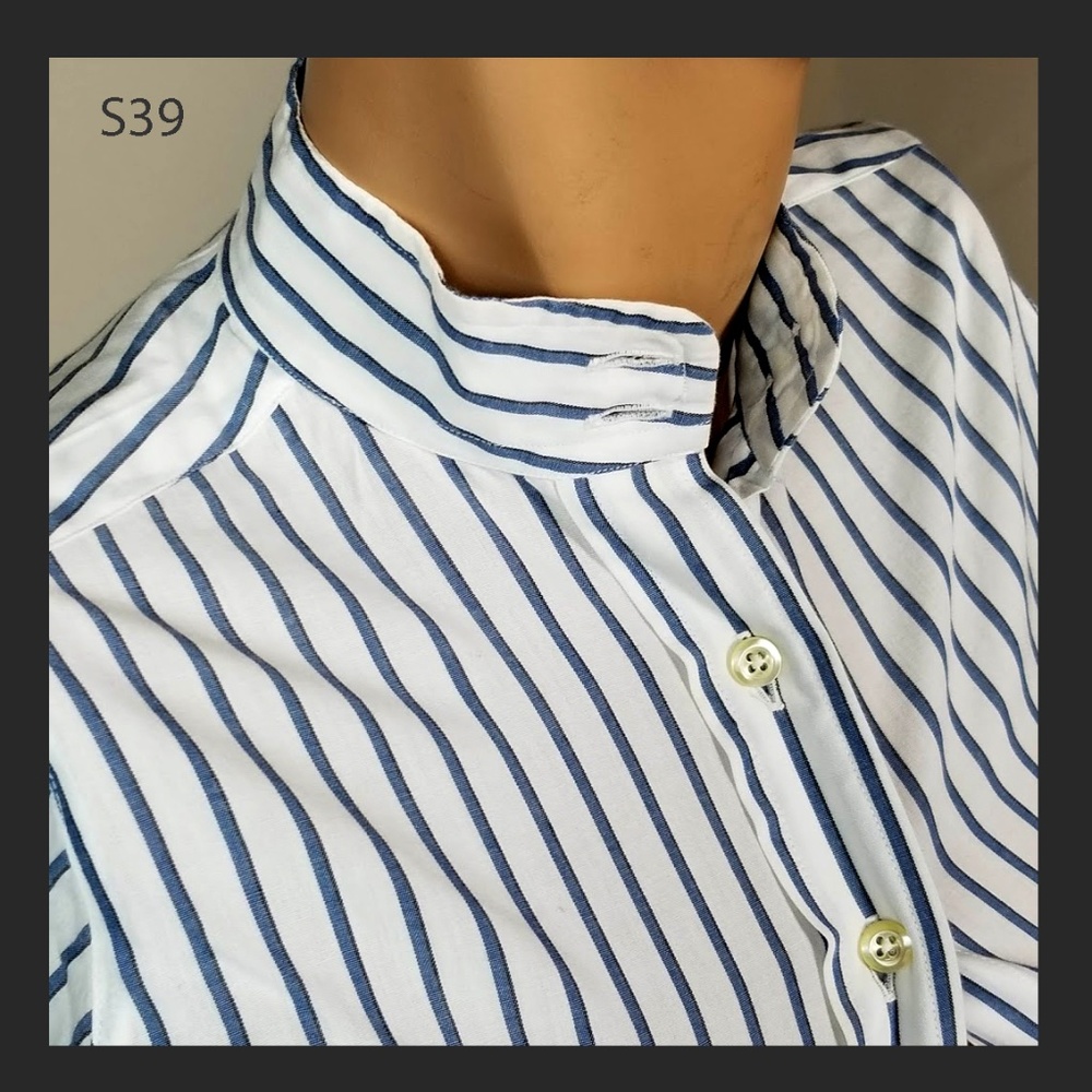 S39 Used Childs cotton button down shirt sz 8 long sleeve blue stripe